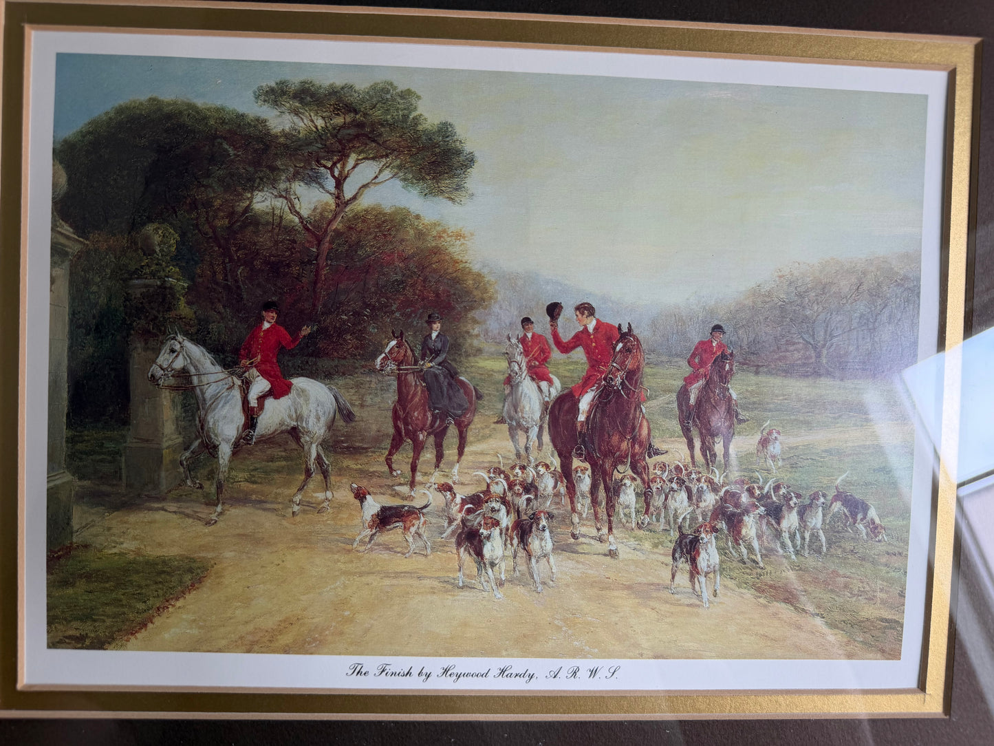 Framed print titled "The Finish" by the British painter Heywood Hardy (1842–1933).