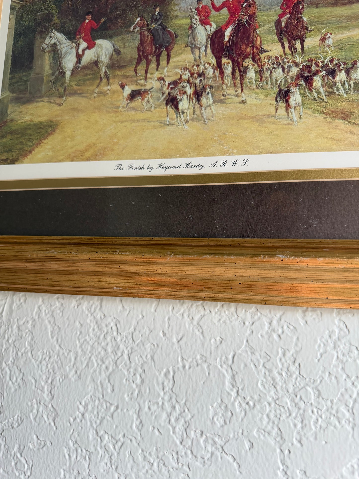 Framed print titled "The Finish" by the British painter Heywood Hardy (1842–1933).
