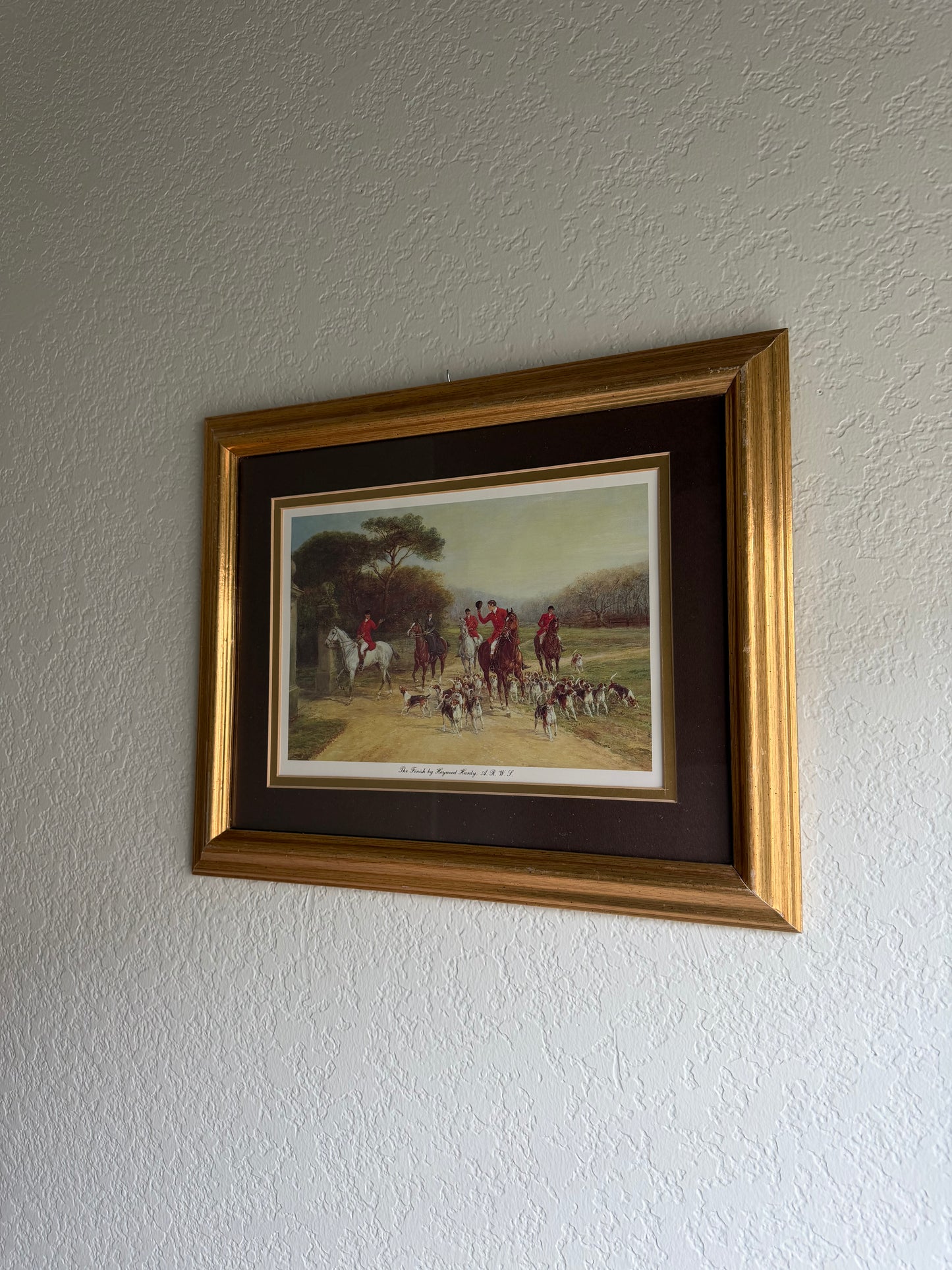 Framed print titled "The Finish" by the British painter Heywood Hardy (1842–1933).